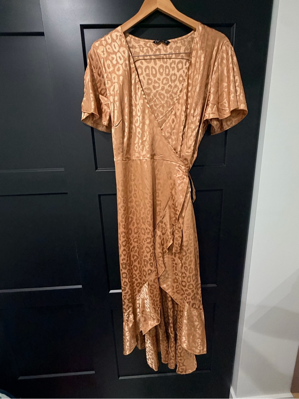 Simple Copper Leopard-Print Wrap Dress
